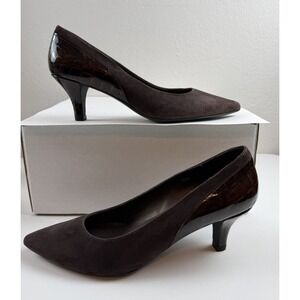 Vaneli 80s Vintage Chocolate Brown Suede Croc Embossed Kitten Heel Pump Sz 7.5